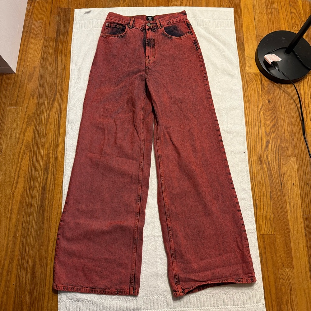 Urban Outfitters Pink/Red Distressed Wide Leg Jeans